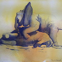 Baby Elephants Playing 2 – Watercolour Art by Woking Surrey Artist David Harmer