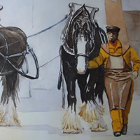 Brewery Drayhorses – Watercolour Painting – Art by Woking Surrey Artist David Harmer