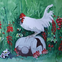 Cockeral And Old Can – Watercolour Painting – Art by Woking Surrey Artist David Harmer