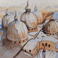 Domed Roof of St.Mark’s Basilica, Venice – Europe Art Gallery – Painting by Woking Surrey Artist David Harmer