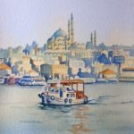 Ferry Crossing the Bosphorus, Istanbul – Europe Art Gallery – Painting by Woking Surrey Artist David Harmer