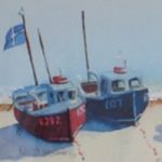Fishing Boats At Beer, Devon – Britain Art Gallery – Painting by Woking Surrey Artist David Harmer