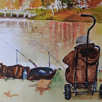 Fishing at Painshill Park, Cobham – Surrey Art Gallery – Painting by Woking Surrey Artist David Harmer