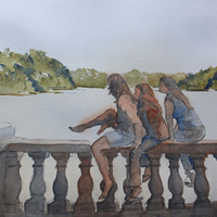 Girls in Hyde Park London – Watercolour Painting – Art by Woking Surrey Artist David Harmer