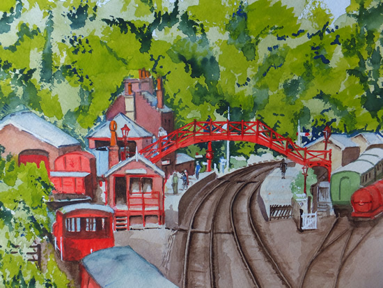 Goathlands Railway Station (or is it Hogsmeade) - Britain Art Gallery - Painting by Woking Surrey Artist David Harmer