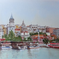 Istanbul, Bosphorus Waterfront – Europe Art Gallery – Painting by Woking Surrey Artist David Harmer