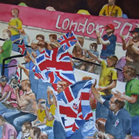 London Olympics 2020 Enthusiastic British Supporters – Sports Art Gallery – Painting by Woking Surrey Artist David Harmer