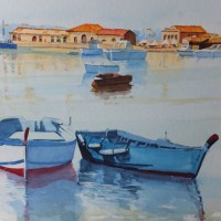 Marzameni – Fishing Village in Sicily – Europe Art Gallery – Painting by Woking Surrey Artist David Harmer