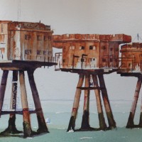 Maunsell Sea Forts in the Thames Estuary – Britain Art Gallery – Painting by Woking Surrey Artist David Harmer