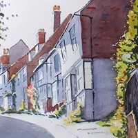 Mermaid Street Rye East Sussex – Watercolour Painting – Art Gallery of Woking Surrey Artist David Harmer