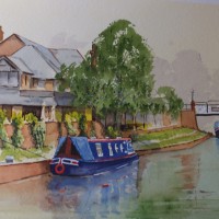 Mooring at St.Johns on the Basingstoke Canal – Surrey Scenes Art Gallery – Painting by Woking Surrey Artist David Harmer