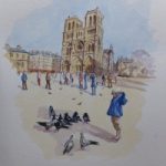 Notre Dame de Paris in Winter Sunshine – Europe Art Gallery – Painting by Woking Surrey Artist David Harmer