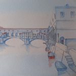 Ponte Vecchio Florence in Evening Light – Italian Art Gallery – Painting by Woking Surrey Artist David Harmer