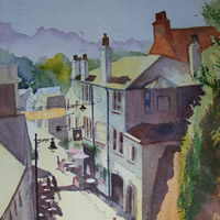 Reigate From The Tunnel – Watercolour Painting – Art Gallery of Woking Surrey Artist David Harmer