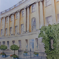 Royal Crescent Hotel, Bath – Painting by Woking Surrey Artist David Harmer