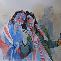 Royal Wedding Celebrations – Hyde Park – Watercolour Art by Woking Surrey Artist David Harmer