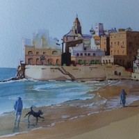 Sitges Beach, near Barcelona – Europe Art Gallery – Painting by Woking Surrey Artist David Harmer