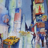 Time Square New York USA – Cities Art Gallery – Watercolour Painting – Art by Woking Surrey Artist David Harmer