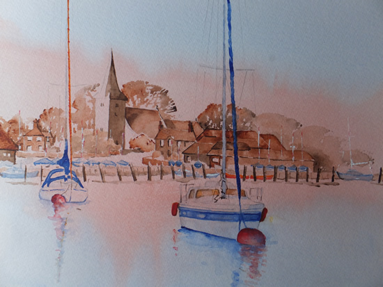 Bosham from Sailing Club - Watercolour Painting - Sussex Art Gallery