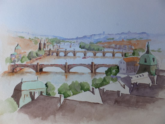 Bridges of Prague Watercolour Painting - Vltava River - Europe Art Gallery