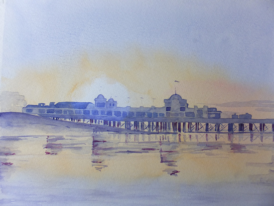 Southsea Pier at Sunrise - Watercolour Painting by Woking Surrey Artist David Harmer