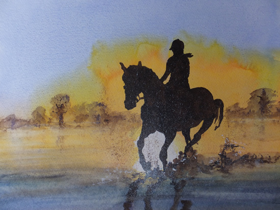 Horse and Rider Watercolour Painting - Woking Surrey Artist David Harmer