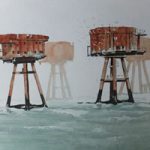 Art – Maunsell Sea Forts in Thames Estuary Painting – Second Version