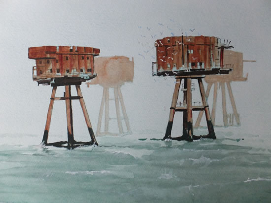 Art - Maunsell Sea Forts in Thames Estuary Painting - Second Version