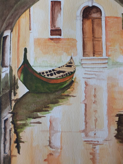 Art - Reflections of Peaceful Venice - Watercolour Painting For Sale