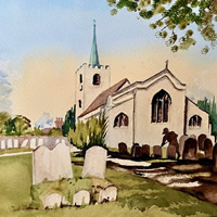 Pirbright Church Watercolour Painting – Surrey Art Gallery