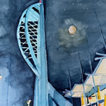 Spinnaker Tower At Night Watercolour Painting – Portsmouth Hampshire Art Gallery