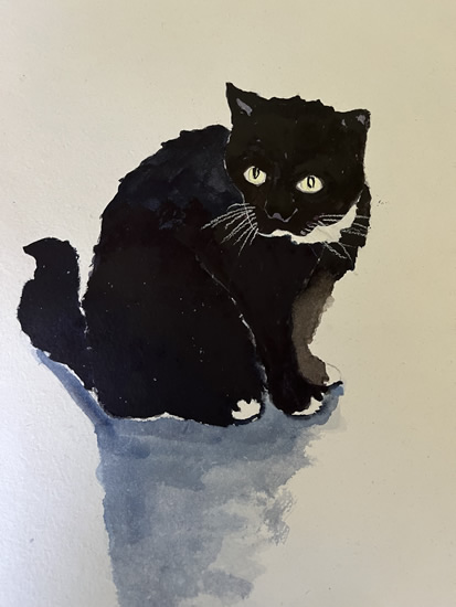 Black Cat Portrait Painting Black Cat Portrait Watercolour Painting