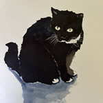 Black Cat Portrait Watercolour Painting