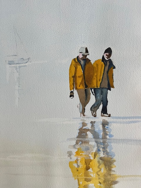 Going Ashore - Walking on Beach - Watercolour Painting